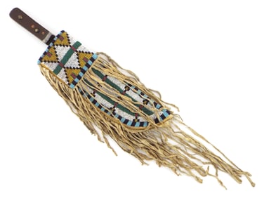 Native American Knife in Beaded Fringed Sheath