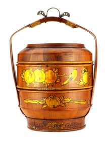 Antique Chinese Hand-Painted 3 Tier Wedding Basket