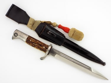 German WWII Stag Horn Etched Luftwaffe Bayonet With Frog & Knot