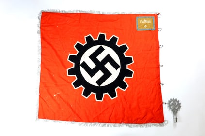 German WWII Labor Front Standard Flag & Pole Finial Topper