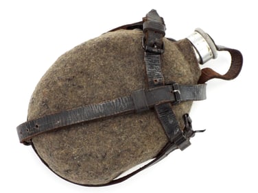 German WWII Cavalry M-31 Aluminum Canteen with Green Wool Felt Cover