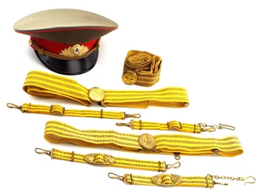 Lot of Soviet Russian Army Officers Belts and Visor Hat