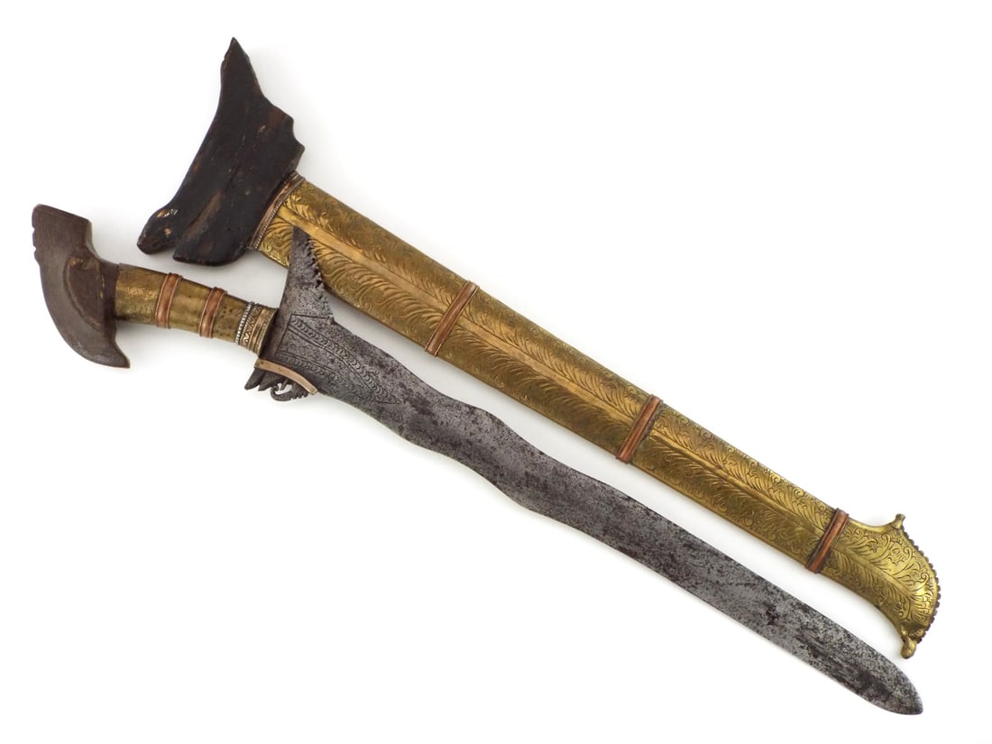 Large Philippine Moro Kris Brass Mounts: Large Philippine Moro Kris Brass Mounts Full Length 29 Inches Blade 20 Length Inches