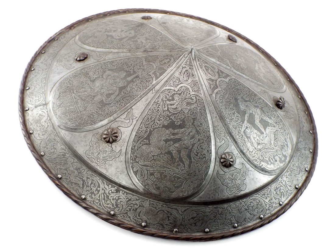 Large Victorian Italian Renaissance Style Etched Metal Shield (1 of 20)