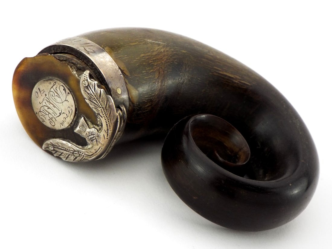 Mid-19th C. Scottish SNUFF MULL Silver Mounted Horn (1 of 12)