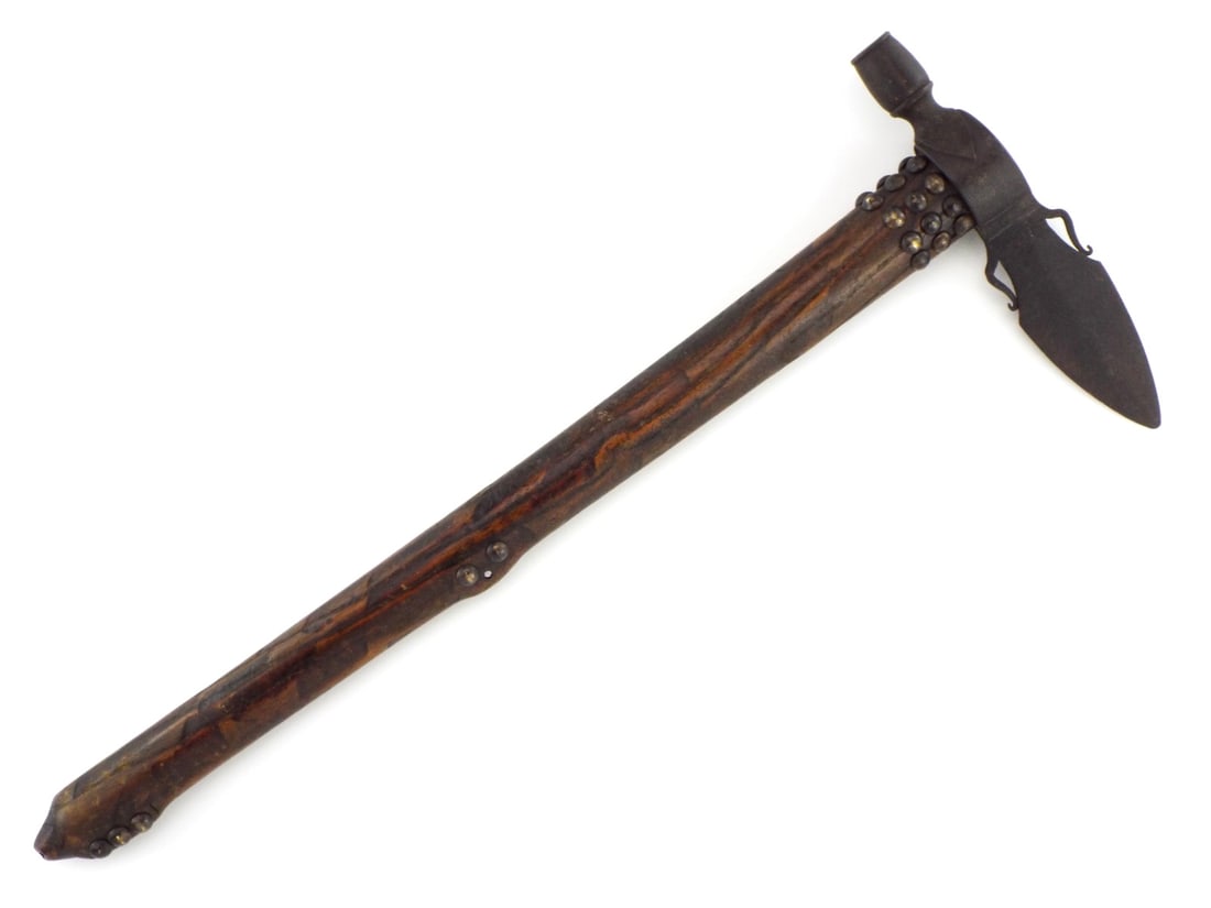 American Plains Indian PIPE TOMAHAWK Brass Tacked Handle (1 of 18)