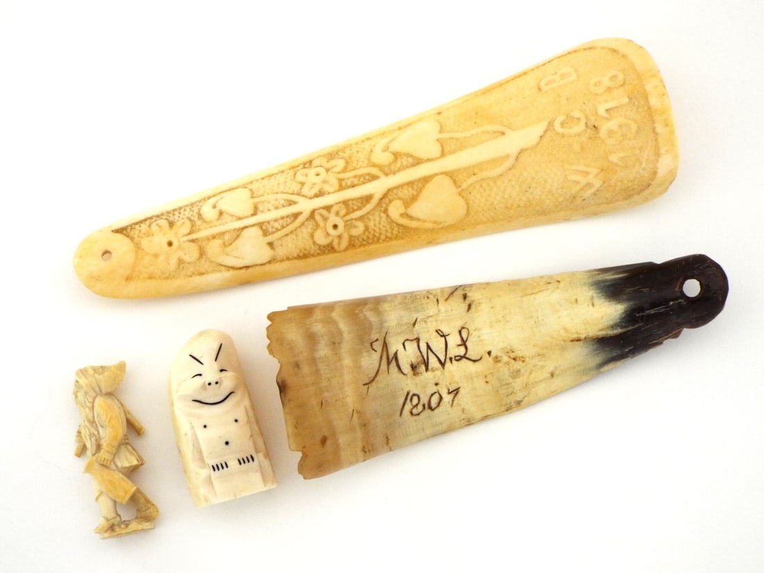 Delicate 19th C. Japanese BONE FOLK ART Ensemble Scrimshaw (1 of 6)