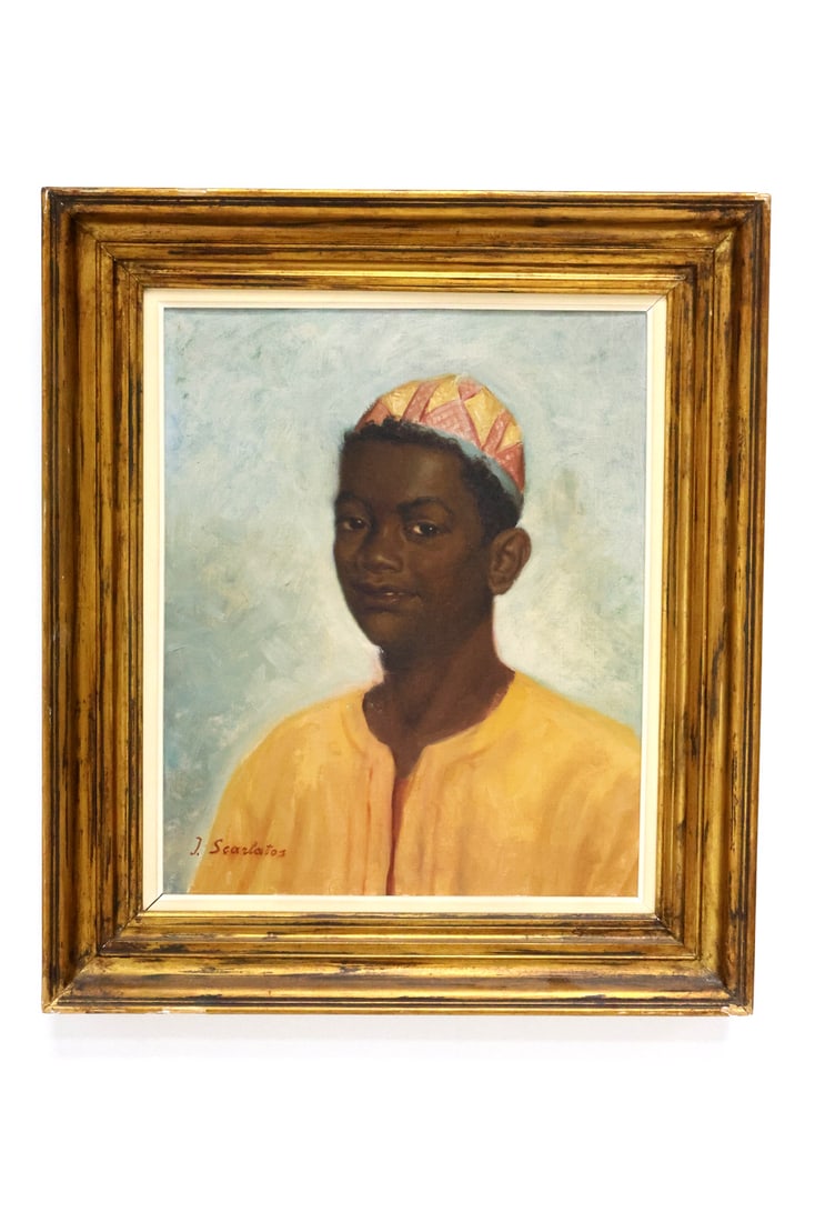 Gorgeous Orientalist PORTRAIT OIL Young Boy in Kufi by J. Scarlatos (1 of 6)