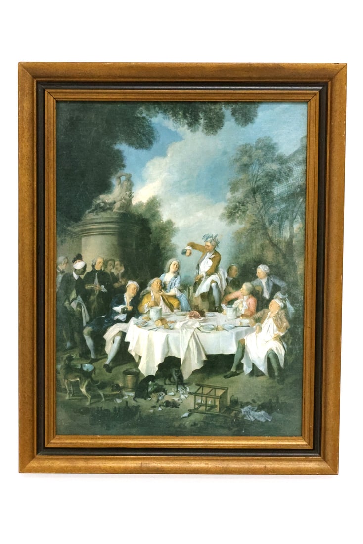 Elegant French Rococo Lithograph Le Dejeuner de Jambon after Nicolas Lancret (1 of 6)