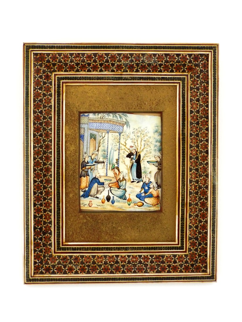 Persian Miniature Painting On FINE Bone With A Handmade Inlaid Frame (1 of 6)