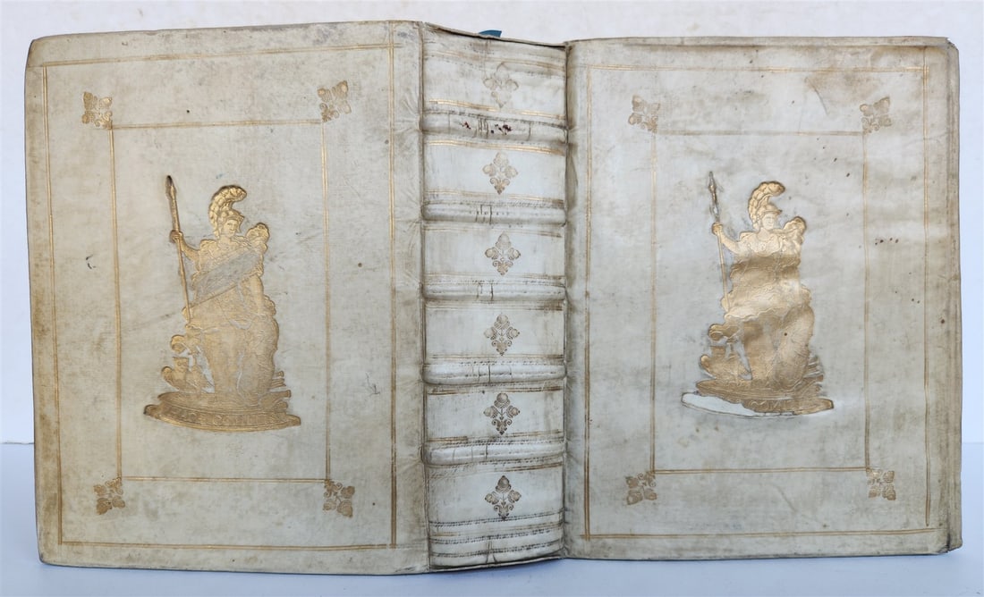 1709 BIBLE in GREEK ILLUSTRATED w/ MAPS antique GILT DECORATED VELLUM BINDING (1 of 12)