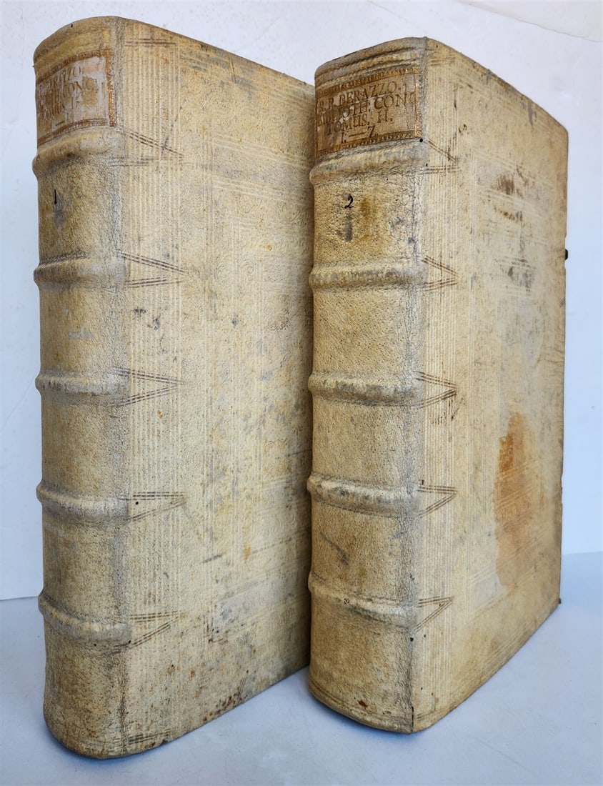 1740 THOMAS AQUINAS THEOLOGY 2 VOLUMES antique PIGSKIN over WOOD BOUND FOLIOS (1 of 9)