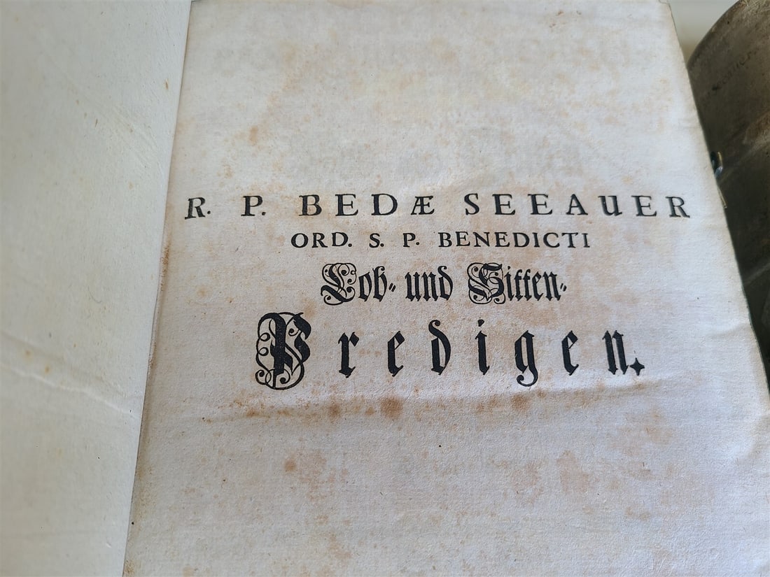 1753 - 1756 2 VOLUMES PIGSKIN BOUND FOLIOS w/ CLASPS antique SERMONS by SEEAUER - 11