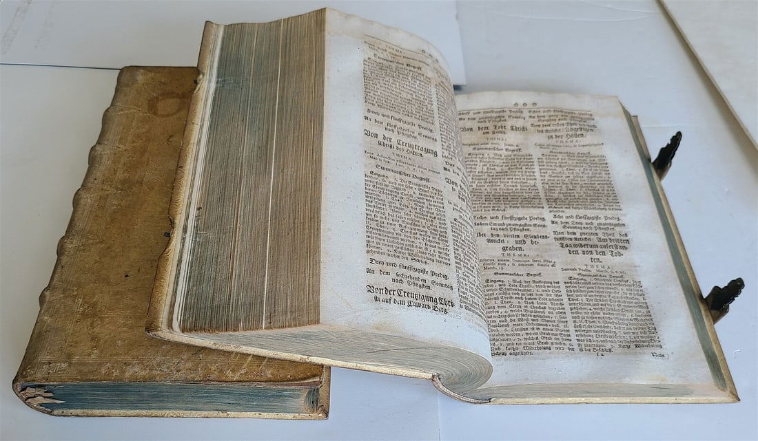 1753 - 1756 2 VOLUMES PIGSKIN BOUND FOLIOS w/ CLASPS antique SERMONS by SEEAUER - 14