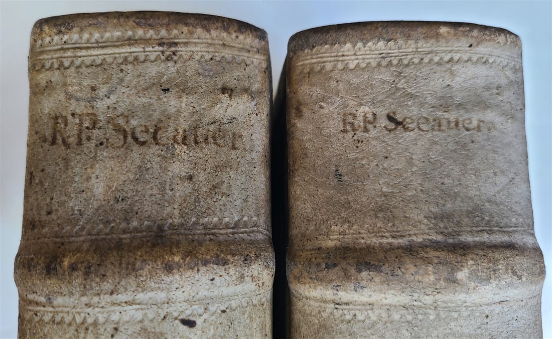 1753 - 1756 2 VOLUMES PIGSKIN BOUND FOLIOS w/ CLASPS antique SERMONS by SEEAUER - 7