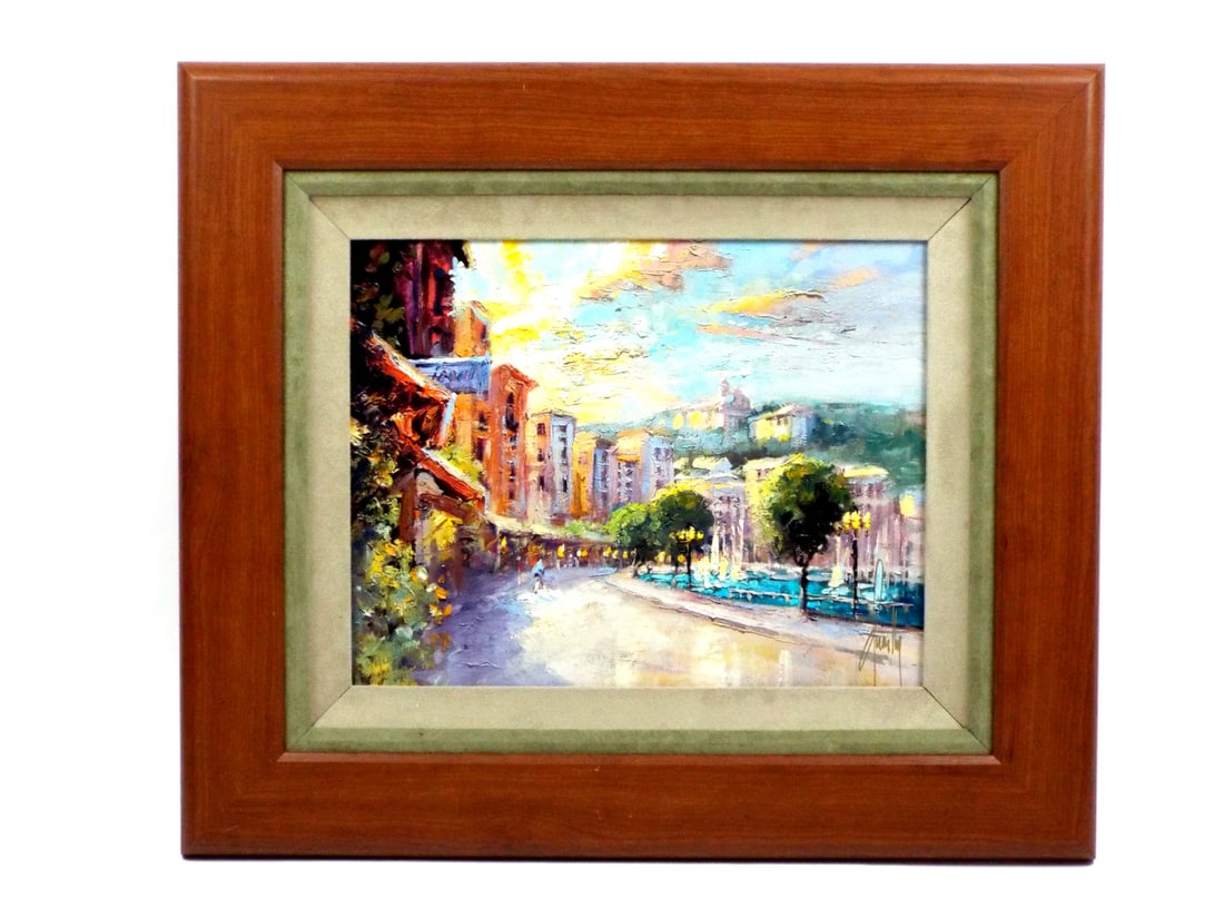 Contemporary LIMITED EDITION IMPRESSIONS OF ST JEAN Steven Quartly: Exquisite limited edition giclee on canvas by Steven Quartly, numbered 43/200 and titled "Impressions of St. Jean," captures the luminous Mediterranean spirit of a sunlit French Riviera promenade with