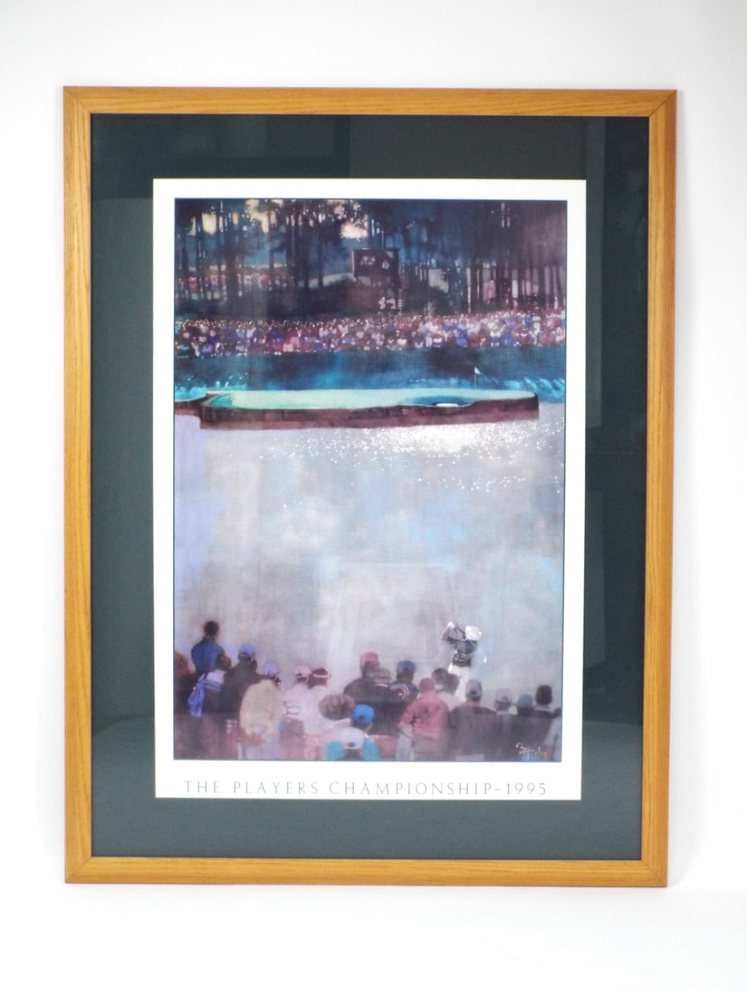 BERNIE FUCHS Hand Signed THE PLAYERS CHAMPIONSHIP 1995 LIMITED EDITION LITHOGRAPH: Evocative 1995 limited edition lithograph by the master American illustrator Bernie Fuchs immortalizes the dramatic tension and luminous atmosphere of the legendary 17th hole at TPC Sawgrass, the icon