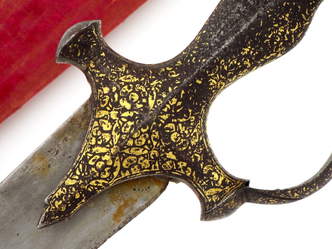 Excellent Antique TALWAR SWORD Fine Gold Koftgari & Red Velvet Scabbard - 10
