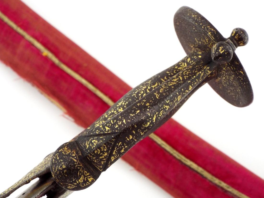 Excellent Antique TALWAR SWORD Fine Gold Koftgari & Red Velvet Scabbard - 14