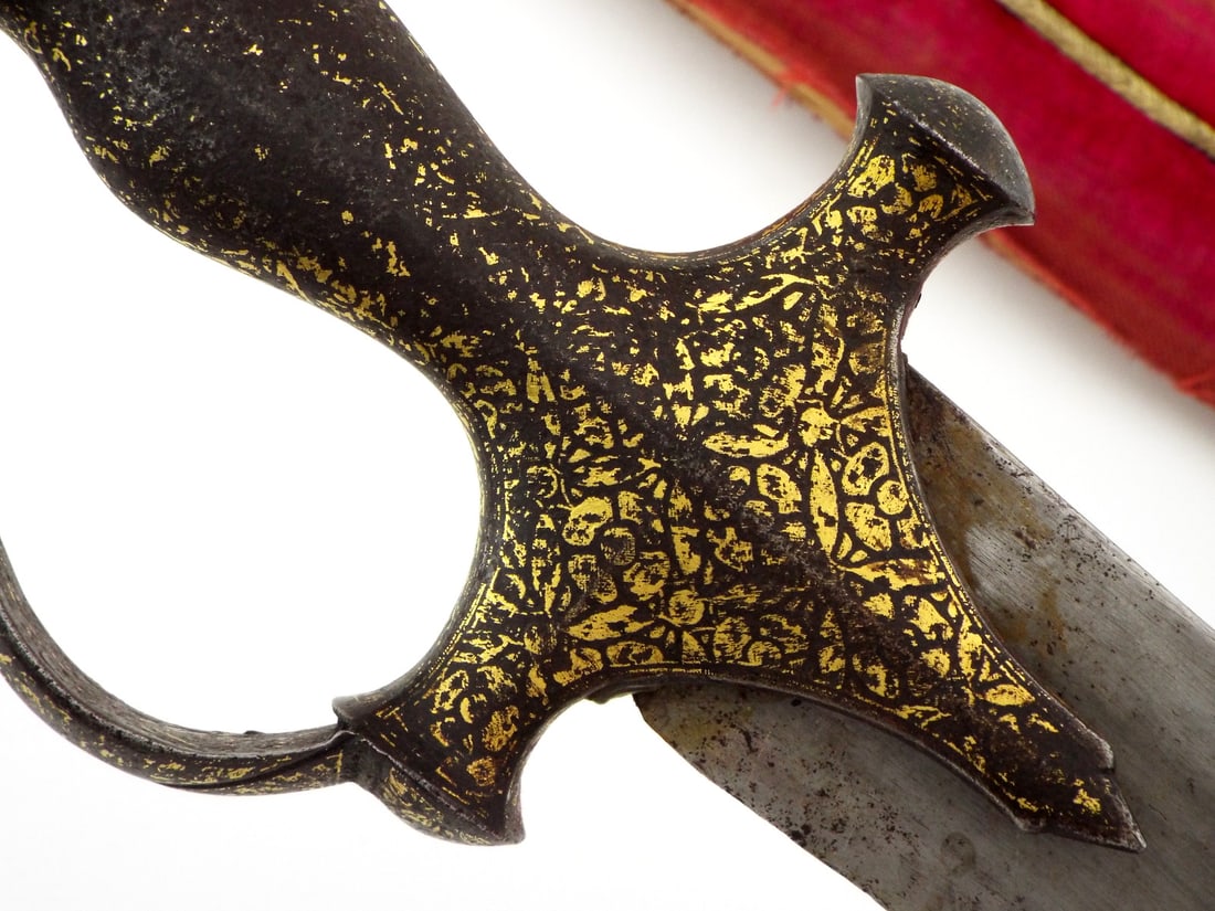 Excellent Antique TALWAR SWORD Fine Gold Koftgari & Red Velvet Scabbard - 3