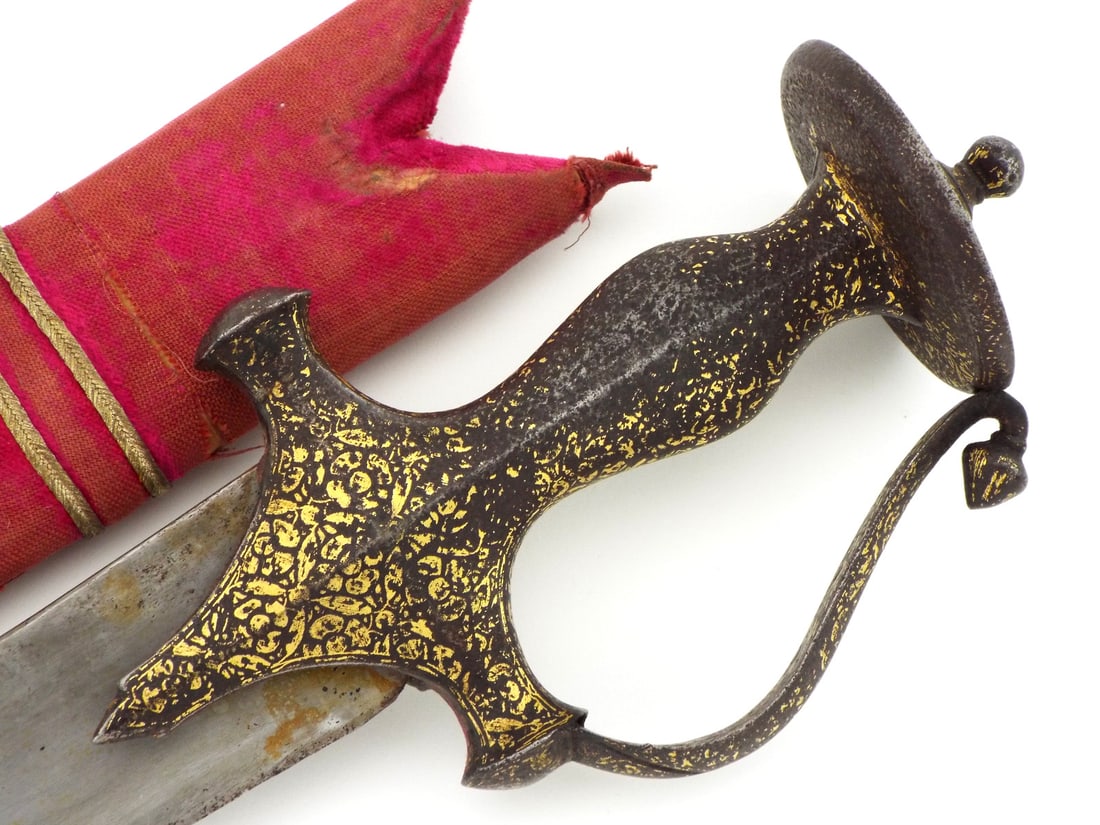 Excellent Antique TALWAR SWORD Fine Gold Koftgari & Red Velvet Scabbard - 5