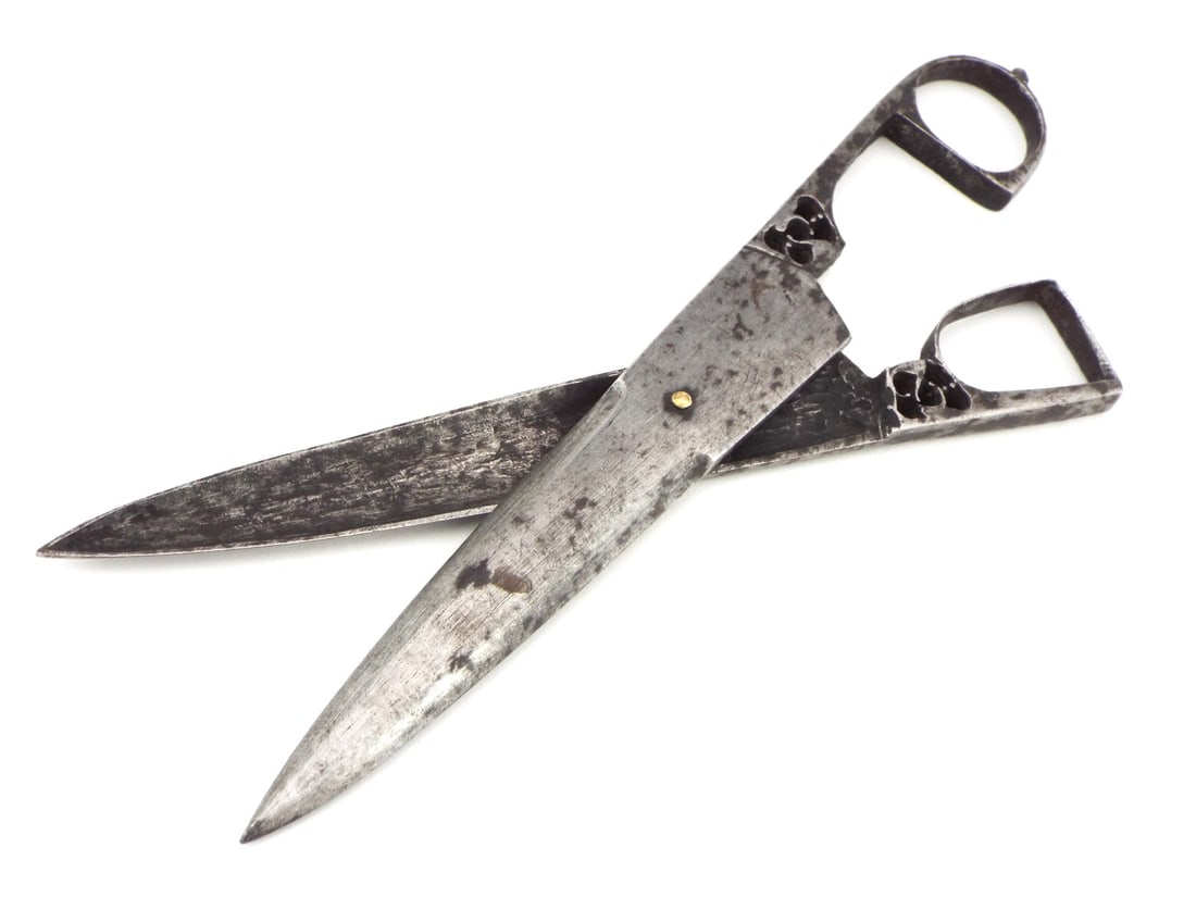 Ornate 18th C. Persian PIERCED STEEL STILETTO SCISSORS - 17