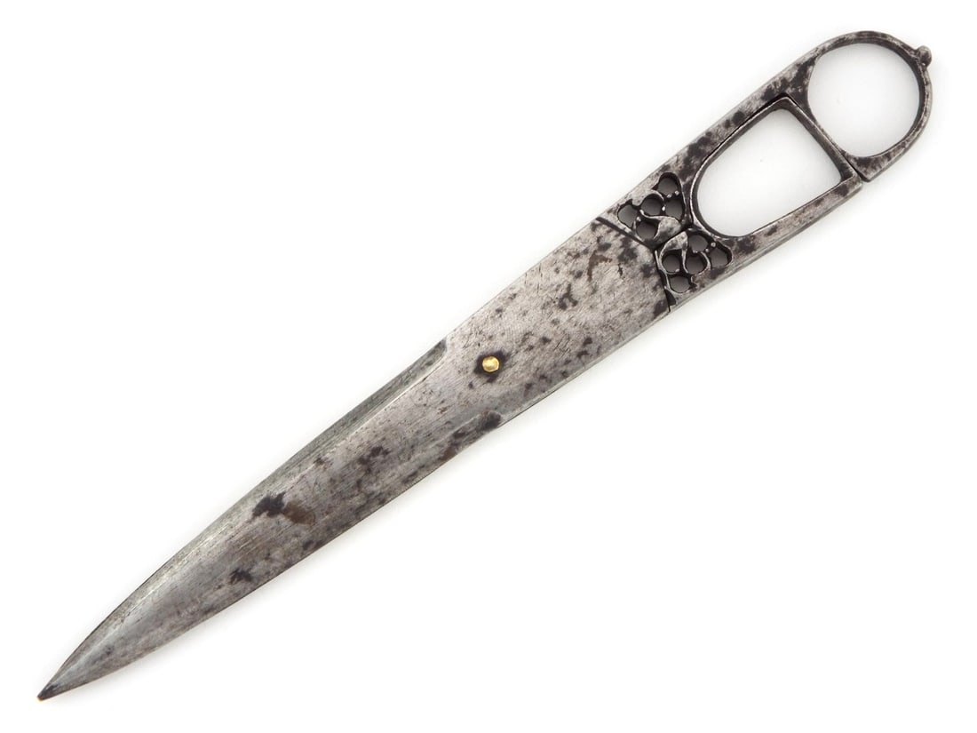 Ornate 18th C. Persian PIERCED STEEL STILETTO SCISSORS - 6