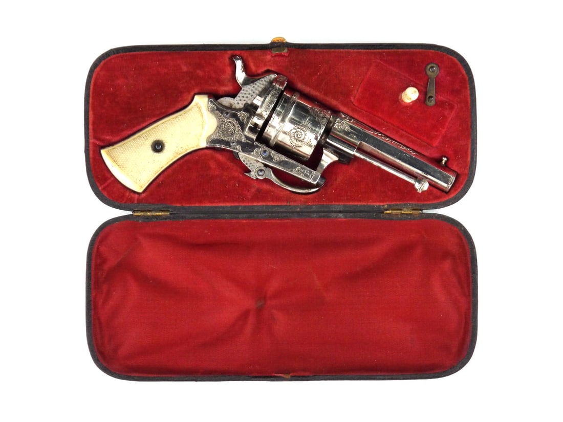 Presentation Grade 19th C. Belgian Liege Velo-Dog POCKET REVOLVER Encased (1 of 20)