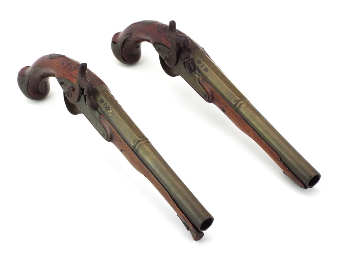 Unique Pair Mid 19th C. British TRAVELING PERCUSSION CAP PISTOLS H. Mortimer London (1 of 20)