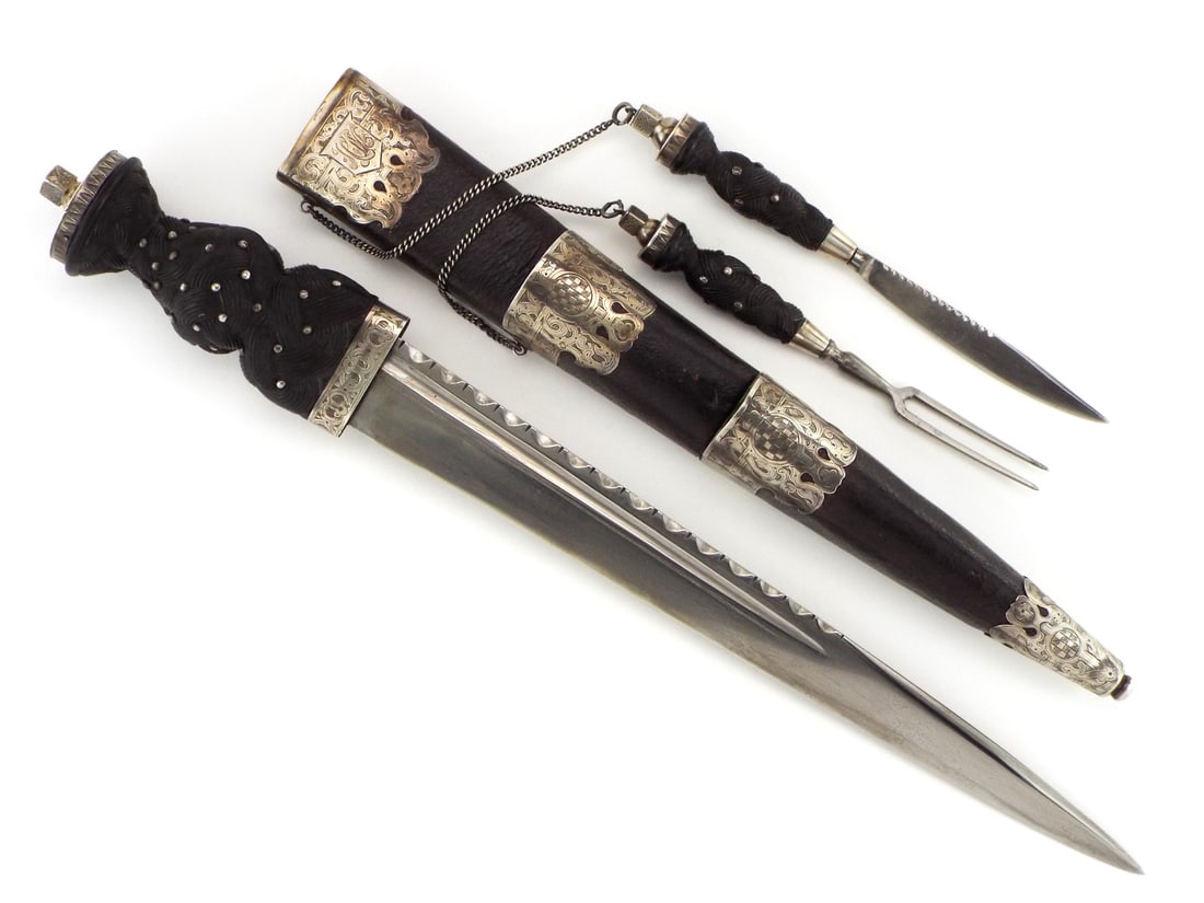 19th C. Silver Mounted Scottish Dirk Made with Japanese Sword Blade (1 of 20)