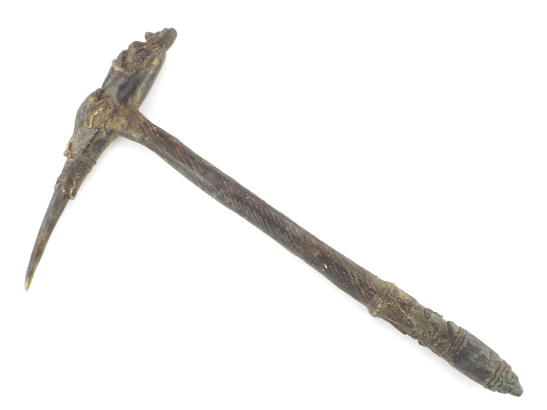 Buddhist 17th C. Tibetan BRONZE Battle AXE Entwined Mythic Figures & Remnants of Gilding (1 of 20)