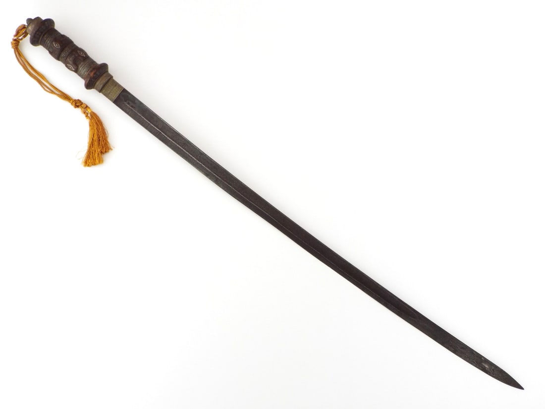 Huge & Fabulous 19th C. Tibetan Damascus SWORD Silver Hilt (1 of 18)