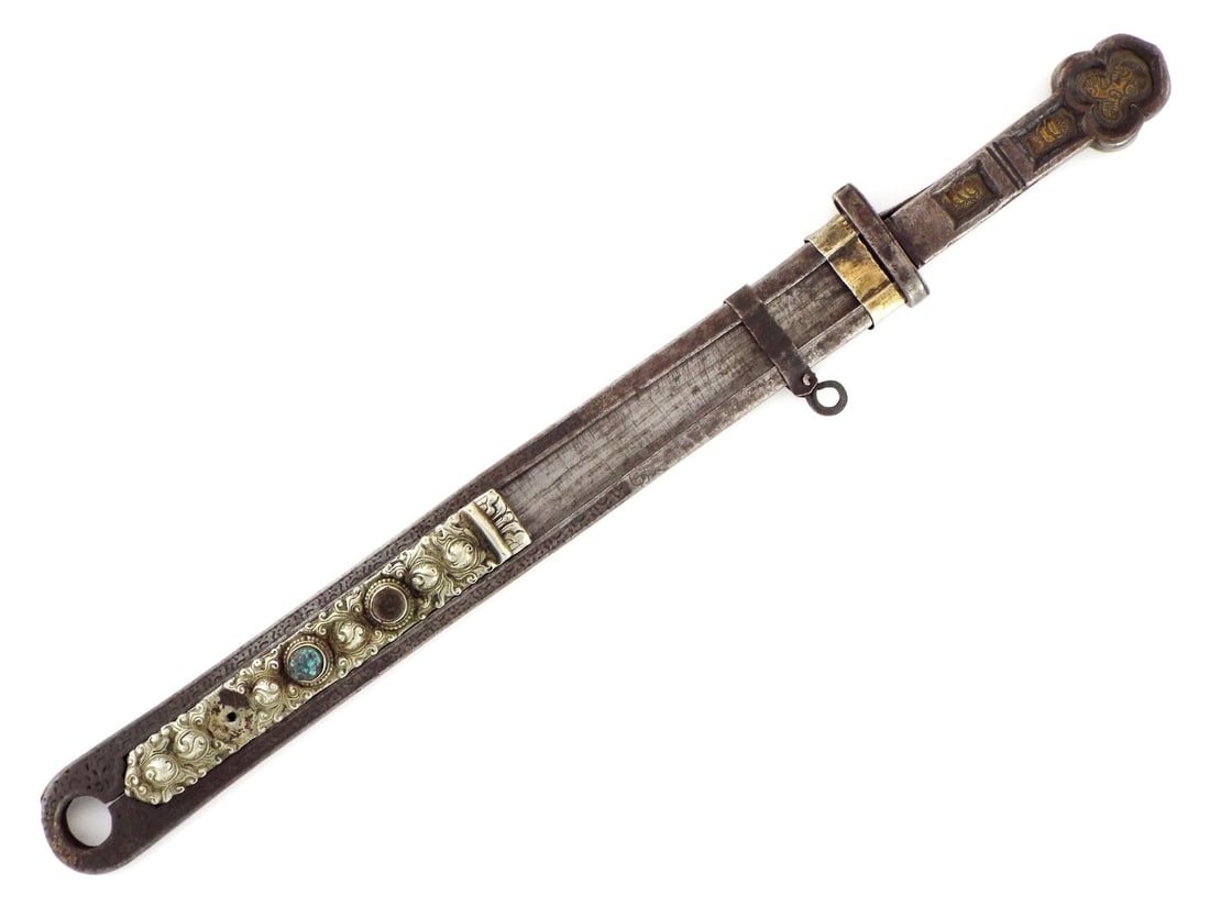 18th Century Tibetan Silver and Gemstone Mounted Sword. - 2