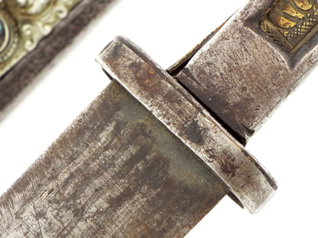18th Century Tibetan Silver and Gemstone Mounted Sword. - 8