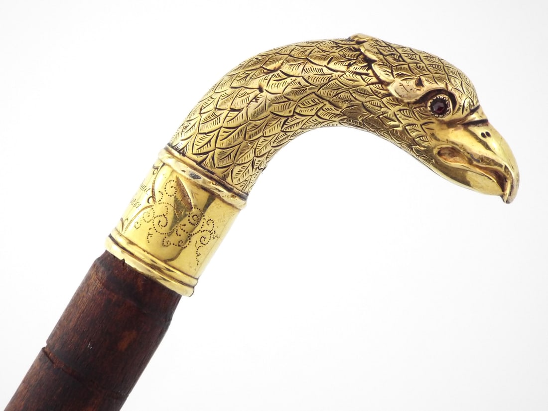 Historic 1867 US Presentation Cane Jeweled Gold Eagle Pommel Inscribed to Alabama Statesman (1 of 15)