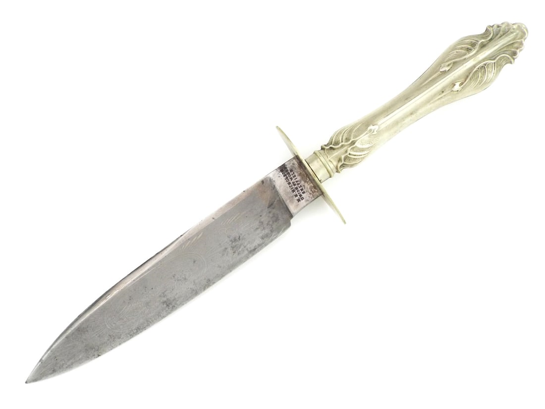 American Civil War Era Sheffield BOWIE KNIFE Etched Eagle & Silver Hilt (1 of 14)