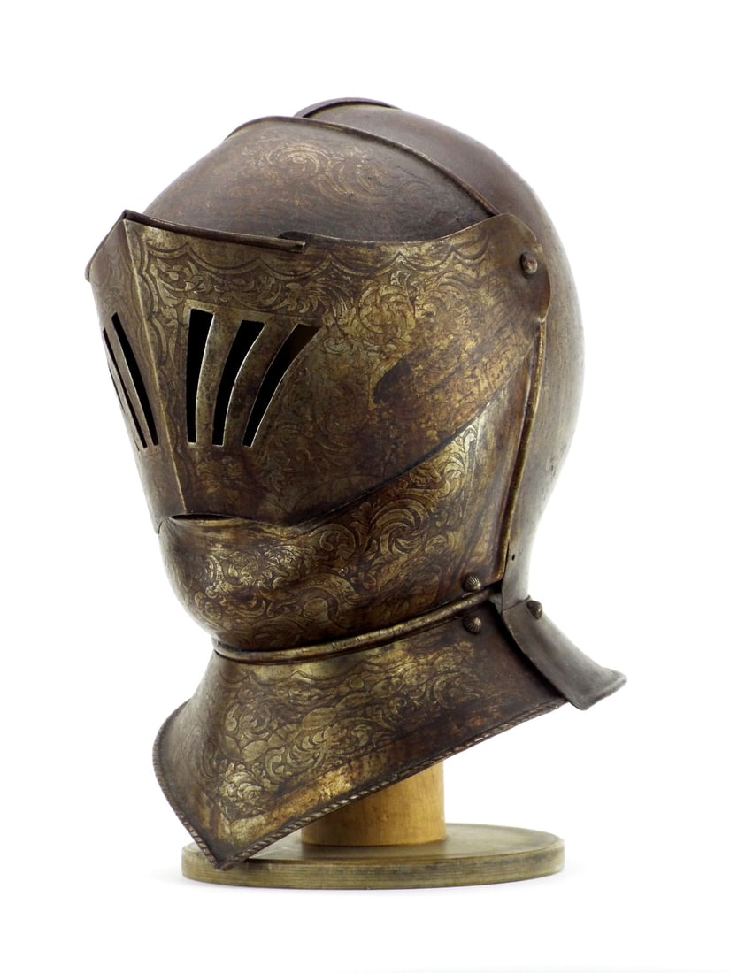 Very Fine Engraved Closed Helmet in Style of ITALIAN GOTHIC REVIVAL (1 of 20)