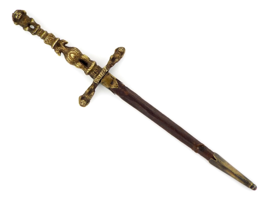 Antique Italian STILETTO DAGGER Brass Figural Hilt (1 of 17)