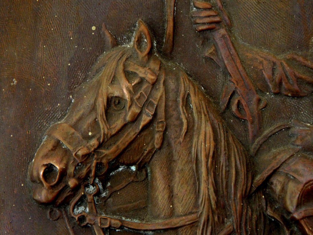 Dramatic 1905 US COPPER PLAQUES Embossed Cavalry Pair - 7