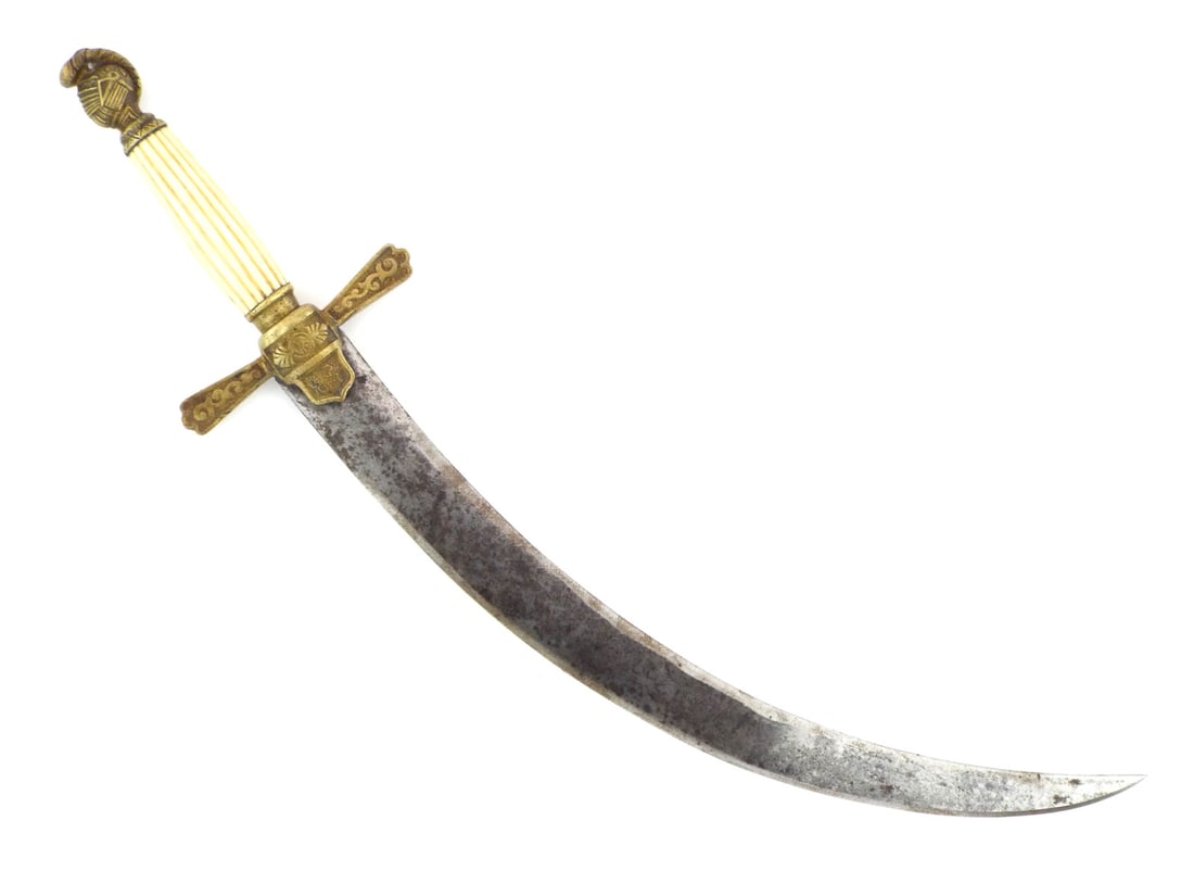 Unusual 19th C. American Militia CURVED DAGGER bone Hilt (1 of 14)