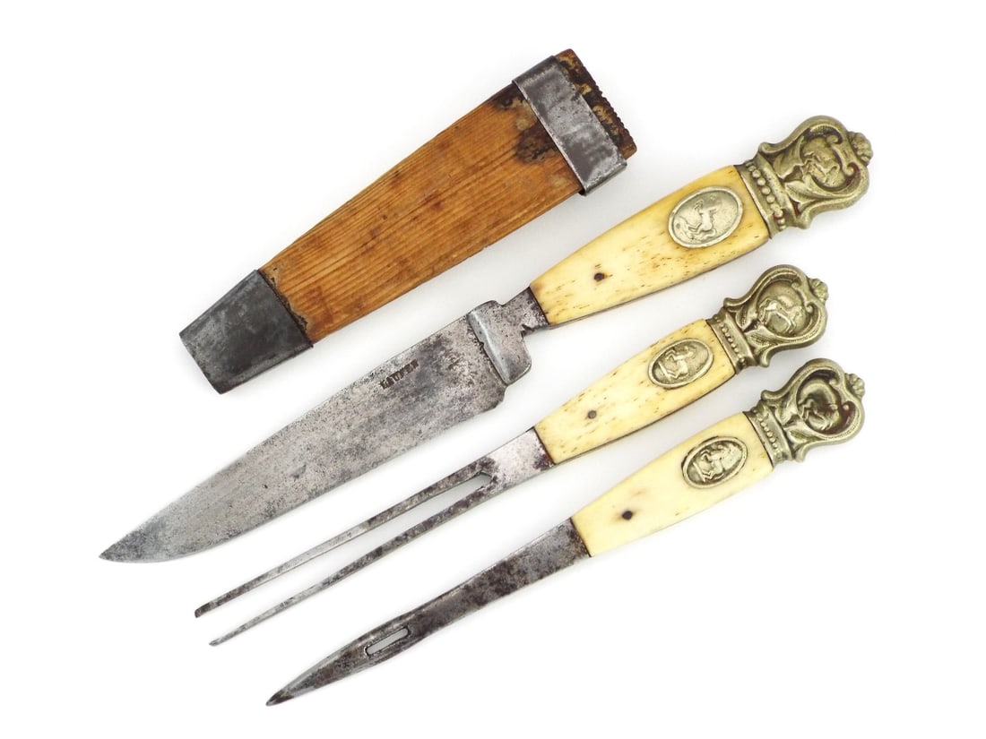 Complete Late 19th C. Bavarian FUHRMANN BESTECK Cutlery Travel Set Bone Handles & Silvered (1 of 17)