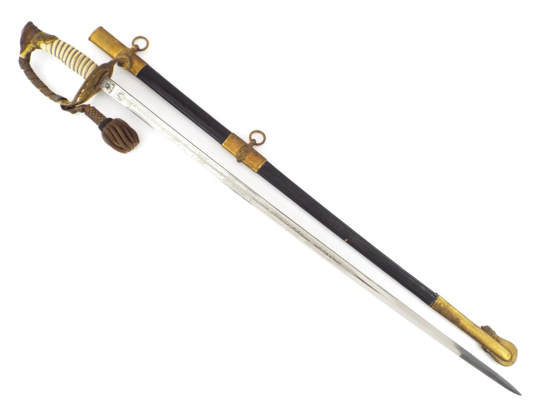 ID'd American WWII Naval Sword By J.A. FREDK PHILADELPHIA Inscribed Blade (1 of 20)