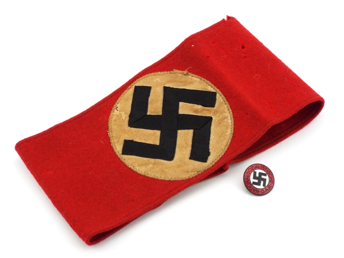 German WWII Early NSDAP Armband with Membership Party Pin (1 of 8)