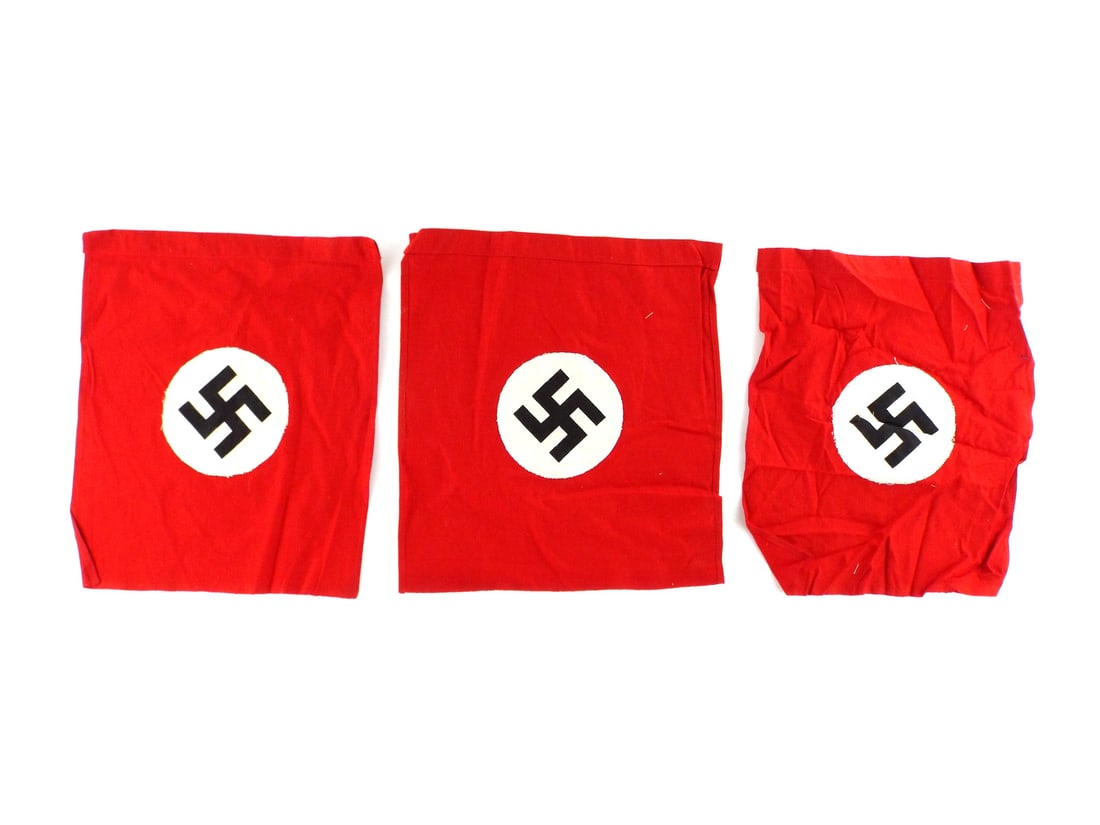 PRISTINE German WWII 3 PUBLIC DISPLAY BANNERS Multi Piece Construction: PRISTINE German WWII 3 PUBLIC DISPLAY BANNERS Multi Piece Construction. Height 10.5 inches, width 12 inches.
