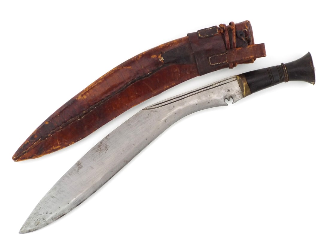 British WWII Nepalese Military Kukri Horn Grip & Leather Scabbard (1 of 17)