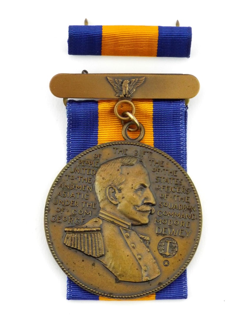 Very Good US Navy DEWEY MEDAL Bronze & Replacement Silk Ribbon Unauthenticated (1 of 8)