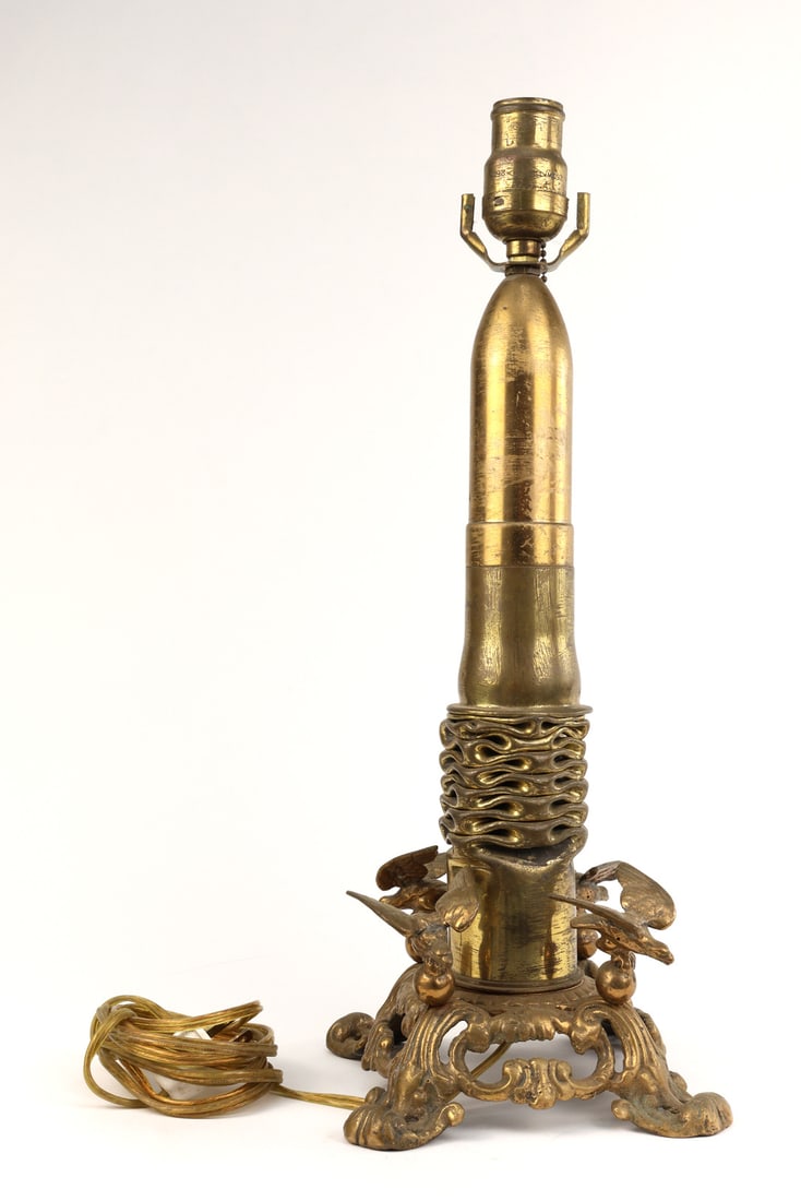 French WWI TRENCH ART Artillery Shell Lamp Eagle & Rococo Base (1 of 6)