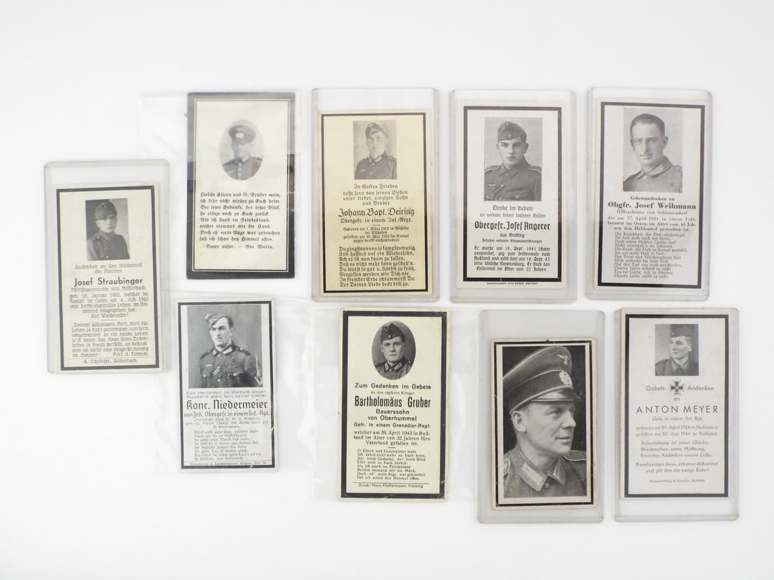 Collection of German WWII Memorial Cards: Collection of German WWII Memorial Cards in protective sheets.