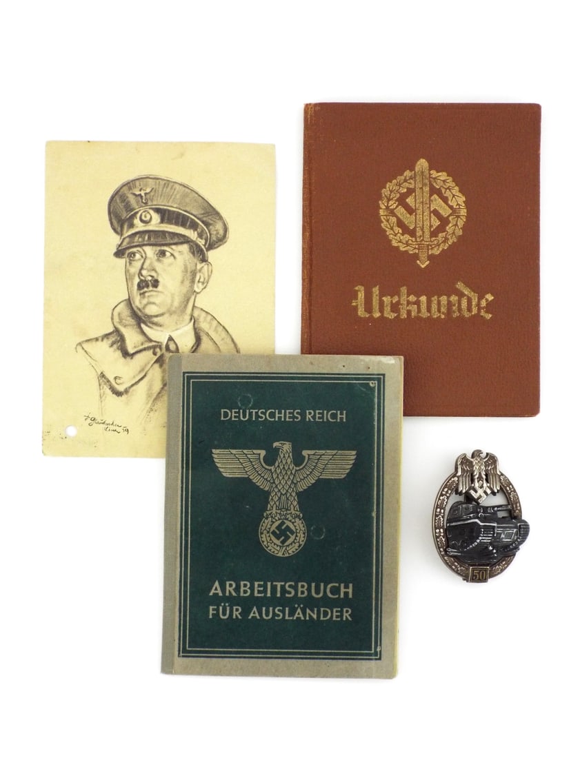Grouping of German WWII DOCUMENTS with Post War Medal: Grouping of German WWII documents with post war medal.