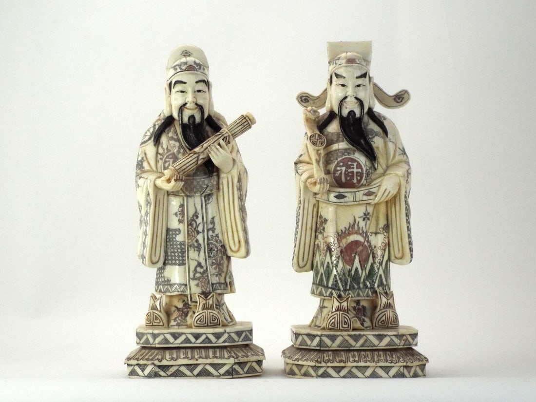 Chinese Republic THREE STARS SANXING PAIR Figures in Bone (1 of 20)